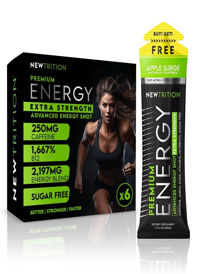 NewTrition® Extra Strength Energy Shots 1.7 fl oz (Pack of 6, Apple Surge flavor) - 250mg Caffeine with Vitamin B & Amino Acids, Sugar-Free, Zero Calorie Vitamin Energy Drink for Focus & Endurance - Image 1